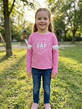 GAP Pink Long Sleeve Logo Tee with Silver Stripes